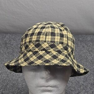 Vintage 80s Benetton Bucket Hat M 60cm Yellow Black Buffalo Plaid Italy Academia